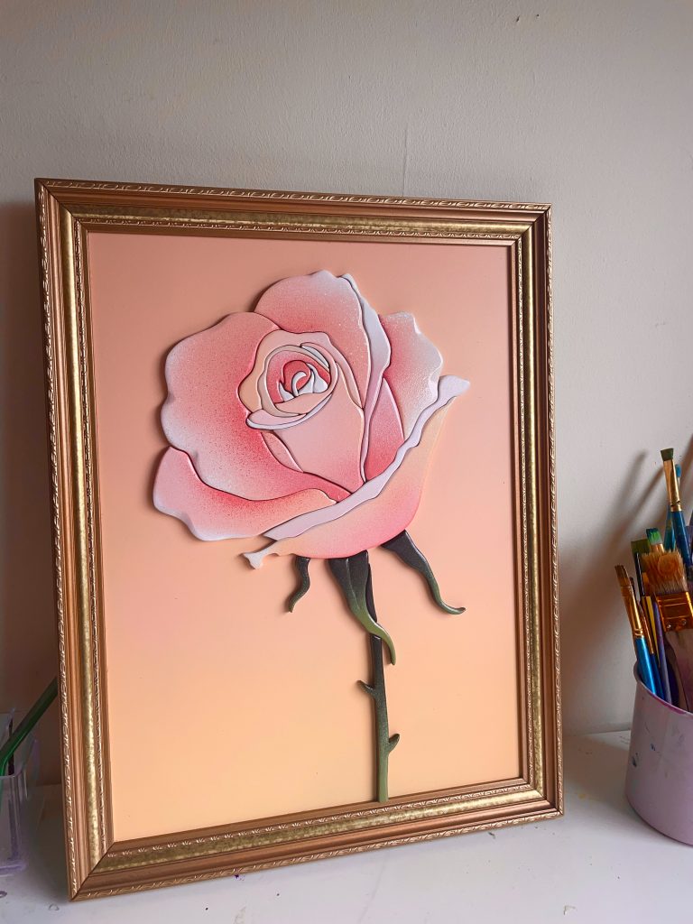 custom made wooden rose picture